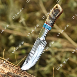 Couteau de chasse et de dépecage professionnel forgé à la main, lame fixe en corne de bélier et pierre turquoise, affûté comme un rasoir, 58 HRC, pour la survie - Product Image 5