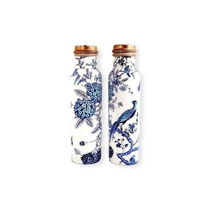 Bouteilles d'eau en acier inoxydable au design oriental avec couvercles en cuivre, thermos portable pour les voyages - Product Image 1