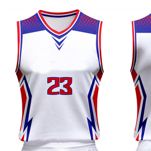 Ensemble d'uniformes de basketball unisexe blanc, rouge et bleu, sublimé, col en V, sans manches, respirant, en polyester, pour adultes, toutes saisons - Product Image 4