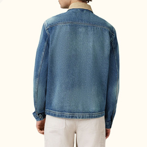 High Quality <b>Men</b> Jean <b>Jackets</b> Long Sleeve <b>Denim</b> Zip Pockets <b>Jacket</b> Washed Blue Causal <b>Jacket</b> - Product Image 2