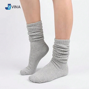 JZVINA Women's Gray Mid-Calf Slouch <b>Socks</b> Cotton Knitted Breathable Solid Color Daily Wear Autumn Style - Product Image 1