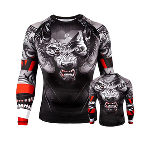 เสื้อรัดกล้ามเนื้อแขนยาวสำหรับ MMA BJJ ลายพิมพ์มังกรแบบกำหนดเอง เสื้อสำหรับฝึกซ้อมในยิม รับผลิตแบบ OEM แบรนด์ส่วนตัว ขายส่ง - Product Image 2