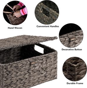High Quality Eco-Friendly Rustic Water Hyacinth Set 3 Woven <b>Storage</b> Baskets Lid Customized Color Multi-Purpose Multifunction - Product Image 6