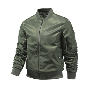 Chaqueta Bomber Gris para Hombre, Corte Ajustado, Cuello Alto, Cierre de Cremallera, Estilo Casual para Otoño, Largo Regular, Material de Poliéster - Product Image 4