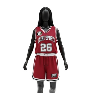 Conjunto de Camiseta y Pantalones Cortos de Baloncesto para Mujer, Tela de Malla de Poliéster Premium, Transpirable, Rojo y Blanco, Logotipo Personalizado en Tela Tackle Twill - Product Image 1