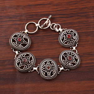 German Silver Beaded <b>Bracelet</b> with Garnet Design Trendy <b>Boho</b> Style Women's Gift - Product Image 2