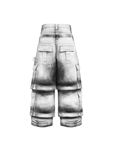 Jean en denim pour homme HaiYao 2026, haute qualité, double ceinture, style cargo délavé vintage, coupe large, streetwear Y2K, OEM ODM, en coton - Product Image 3