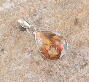 Colgante de Turquesa Cobre en Forma de Pera Natural, Plata de Ley 925, Gema en Forma de Gota, Amuleto Hecho a Mano, Joyería Boho - Product Image 2