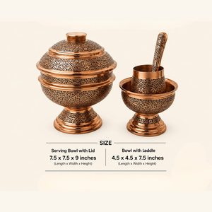Handmade Oriental Copper Bowl Set Carved Metal <b>Decorative</b> Bowls with <b>Lid</b> and Spoon for Gifting - Product Image 2