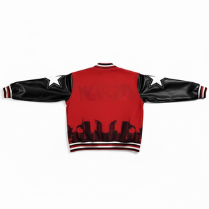 2026 Luxury Red <b>Baseball</b> <b>Jacket</b> <b>Men's</b> Hip Hop Graphic Print Varsity <b>Jacket</b> High Quality Faux Leather Sleeve Streetwear Bomber - Product Image 5