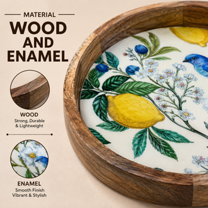 Plateau de service rond en bois de qualité supérieure avec finition émaillée, imprimé oiseaux, fait main, décoratif, pour thé, café, collations, décoration de luxe pour la maison - Product Image 4