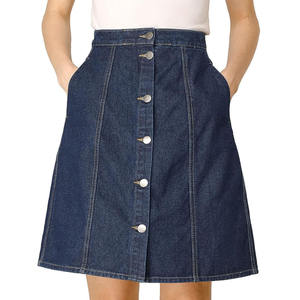 Jupe midi en jean taille haute pour femme, boutonnée sur le devant, avec fente haute sur la cuisse, coupe vintage droite, en polyester, protection UV - Product Image 1