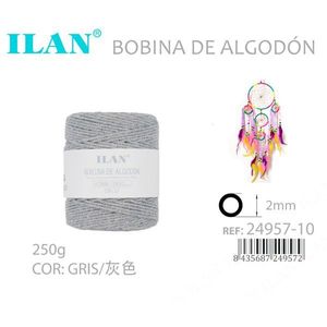 Bobina di cordoncino di cotone Ilan 2mm grigio 250g per lavori artigianali - Product Image 3