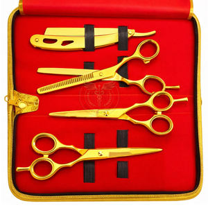 Juego de Herramientas de Barbería de Lujo Chapadas en Oro con Tijeras de Entresacar, Navaja de Afeitar Recta y Estuche - Kit Profesional para Cortar el Cabello - Product Image 4