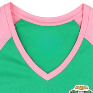 AKA เสื้อยืดคอวีสีเขียวชมพู เสื้อยืดผู้หญิงกรีกโซโรริตี้ลำลองมีสไตล์พอดีตัวผ้าเนื้อนุ่มแขนสั้นสวมใส่ได้ทุกวัน - Product Image 6