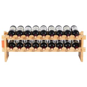 Portabottiglie Modulare Impilabile per 18 Bottiglie, Espositore a 2 Livelli in Legno di Bambù Massiccio, Scaffale Autoportante per Vini - Product Image 1