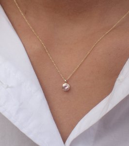 จี้มอร์แกไนต์ทรงกลมประดับเพชรเม็ดเดี่ยวเงินแท้ 925 ชุบทอง 14K สร้อยคอสำหรับผู้หญิง - Product Image 3