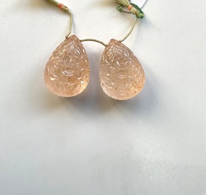 Morganita natural, 2 piezas talladas en forma de lágrima, piedra preciosa natural para la elaboración de joyería fina. - Product Image 2