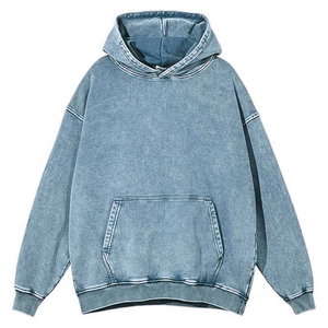 เสื้อฮู้ดดี้โอเวอร์ไซส์ทรงหลวมสไตล์วินเทจ ผ้าคอตตอนฟลีซ ล้างสีแบบแอซิดวอช ทรงดรอปโชว์เดอร์ สตรีทแวร์ - Product Image 4