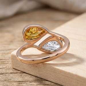 Classic 0.44ct Pear Brilliant Cut Lab Grown <b>Diamond</b> IGI Certified Gold Toi Et Moi <b>Ring</b> Luxury Two Stone Bezel Set Bypass <b>Ring</b> - Product Image 4