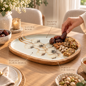 Bandeja de Servir Moderna de Madera Natural con Acabado Esmaltado |   Plato Decorativo Floral para Cocina, Mesa de Comedor, Decoración del Hogar, Elegante y Hecho a Mano - Product Image 4