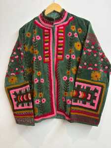 Handmade Suzani <b>Kantha</b> Boho Embroidered Cotton <b>Jacket</b> Handmade Floral Coat Designer Velvet Suzani <b>Jacket</b> - Product Image 5