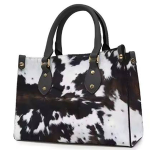 Women's Genuine Leather Cowhide <b>Handbag</b> Animal Print Flap Closure Tote Bag Classic Style Daily Use Two Handles - Product Image 1