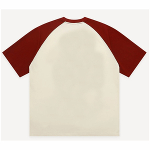Camiseta de manga raglán blanca y roja para hombre, cuello redondo, corte regular, informal, tejido de punto, color sólido, ribete en contraste, 100% algodón - Product Image 2