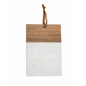 Planche à découper artisanale en marbre et bois, surface de préparation pour aliments, légumes, fruits, pain, fromage - Product Image 1