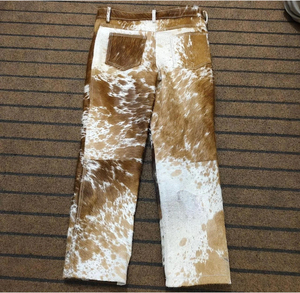 Pantalon baggy western pour homme en cuir de vache véritable de haute qualité, fourrure de vache faite à la main, poils de vache authentiques, écologique, coupe droite, décontracté - Product Image 2