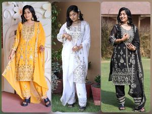 กางเกง kurti 3ชิ้นผ้าคู่รายละเอียดผ้า kurti ผ้าไหมแท้ผ้าไหม gorgette กับผ้าไหมไมโคร (เย็บอย่างเต็มที่) - Product Image 6