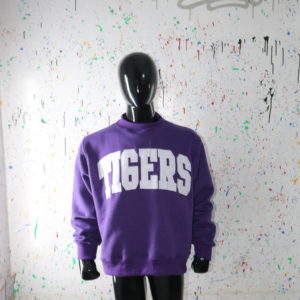 Sudadera TIGERS PURPLE con cuello alto, 100% BLANCA, con apliques bordados, cuello ancho, CLUSH INDUSTRIES - Product Image 1