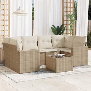 Set Divano da Giardino Modulare in Rattan PE Beige a 7 Pezzi, Arredamento da Giardino Moderno - Product Image 1