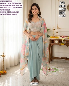 Ensemble de fête Lehenga Choli pour femme en Georgette traditionnelle Pastel Whisper, longueur ras du sol, séchage rapide - Product Image 4