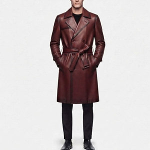 Manteau long en cuir pour homme, modèle classique, fermeture boutonnée, manches longues, col élégant, imperméable – Le choix tendance - Product Image 1