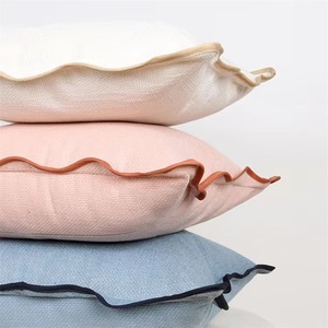 Solid <b>Color</b> Cotton Cushion Cover Square Shape Ruffle Edge <b>Envelop</b> Closure Breathable Home Use 100% Cotton Pillow Case - Product Image 6