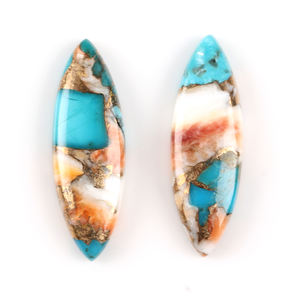 Pierres précieuses naturelles de haute qualité, forme marquise, 10x30mm, turquoise cuivrée, dos plat, lisses, pour la création de bijoux, boucles d'oreilles - Product Image 1