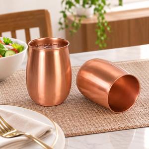 Petit gobelet en cuivre avec bande centrale martelée, corps arrondi, base étroite, bordure perlée décorative, tasse à boire traditionnelle - Product Image 6
