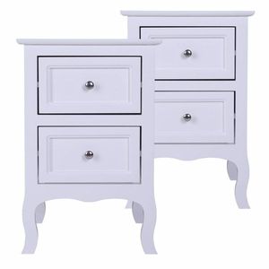 2 Comodini in Legno Massello a Due Livelli Stile Country, Grandi Dimensioni, Design Moderno Bianco, Tavolini Laterali per Camera da Letto e Appartamento, Assemblati - Product Image 4