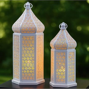 Antique Custom Moroccan <b>Lantern</b> <b>Set</b> 2 Distressed Finish Etched Cutout Pattern Eco-Friendly Durable for Home Wedding Garden Decor - Product Image 4