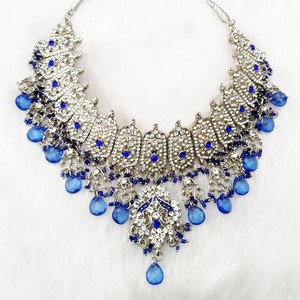 Ensemble de colliers vintage en cristal plaqué argent avec strass bleus en forme de goutte d'eau, bijoux de mariage pour femmes - Product Image 1
