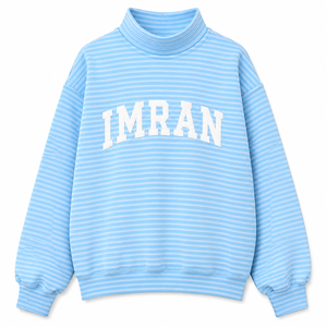 เสื้อสเวตเชิ้ตผู้หญิงลายทาง คอเต่า ผ้าหนา GSM ทรงโอเวอร์ไซส์ รับผลิตแบบกำหนดเองและติดฉลากส่วนตัว - Product Image 1