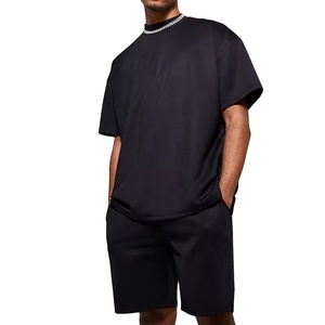 2026 verano 100% algodón pesado 300g camiseta lisa conjunto de pantalones cortos de alta calidad para hombres 2 piezas pantalones cortos deportivos personalizados gemelos Casual - Product Image 5