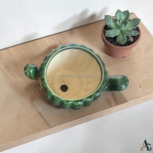 Maceta Decorativa de Cerámica Esmaltada con Forma de Cactus, Bandeja de Drenaje de Madera, Maceta Moderna para Plantas de Interior, Decoración para Pascua, Bodas, Hogar, Escritorio, Ecológica - Product Image 3