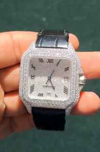 Reloj de cuero negro con diamantes de moissanita personalizados, estilo hip hop para hombre. - Product Image 2