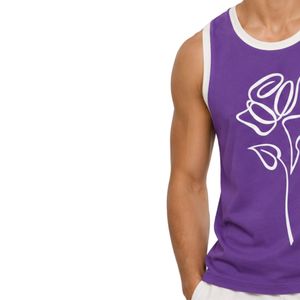 Camiseta sin mangas morada y blanca con diseño minimalista de estampado floral, chaleco de algodón personalizado para hombre, cuello redondo, ropa informal de verano para la calle - Product Image 3