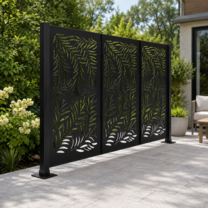 Black Metal Laser Cut Leaf <b>Privacy</b> <b>Screen</b> Outdoor Garden Decorative Fence Panel Patio Boundary Divider Furniture - Product Image 1