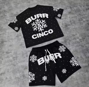 Ensemble short et t-shirt pour homme, effet délavé personnalisé, style streetwear oversize, tenue 2 pièces - Product Image 1