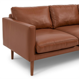 Elegante Sofá de 3 Plazas en Cuero Cognac con Patas de Madera Maciza, Estilo Moderno de Mediados de Siglo, para Sala de Estar - Product Image 2