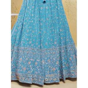 Hermosas Lentejuelas Azul Cielo Georgette Lehenga Choli Con Dupatta - Product Image 2